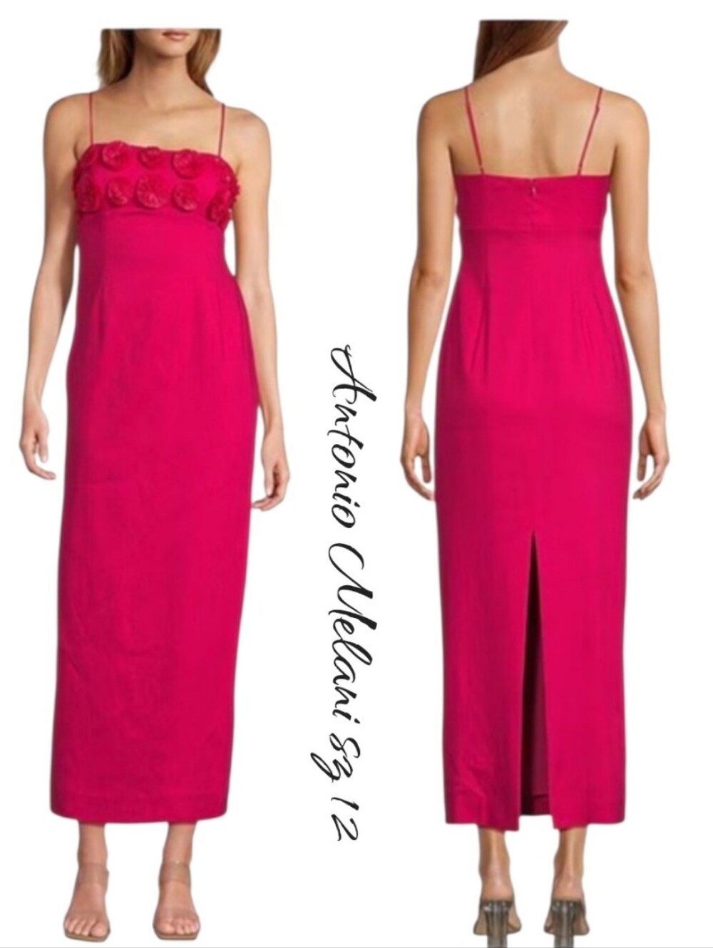 Antonio Melani Dottie Textured Linen Rosette Dress Fuchsia Pink 12 NWT